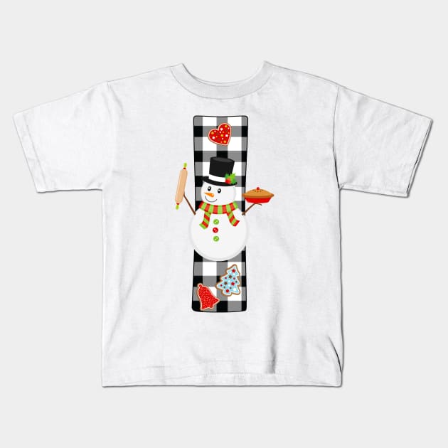 BW Buffalo Checks Pattern Monogram I | Snowman Kids T-Shirt by ExpressYourSoulTees